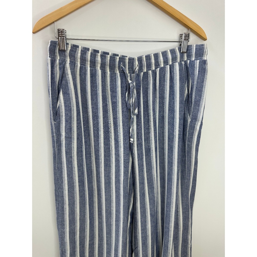 Cloth & Stone Linen Blend Wide Leg Slit Pants Size Medium Striped Blue Resort - Picture 3 of 12